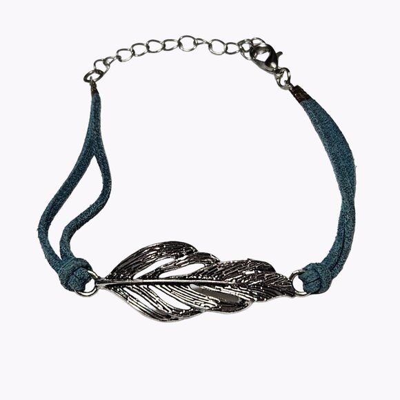 Bono Feather Charm String Bracelet Silver Tone Nature Fashion Jewelry Women - Picture 1 of 5
